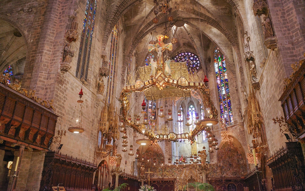 Crucified Jesus sculpture in Catedral de Mallorca interior.
