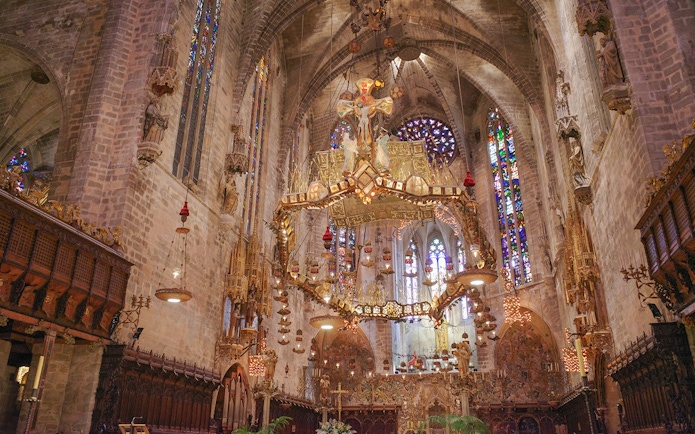 Crucified Jesus sculpture in Catedral de Mallorca interior.