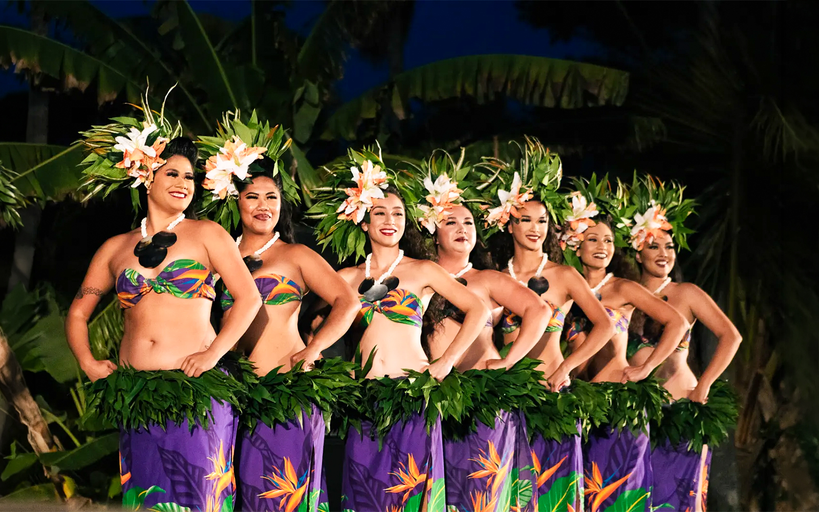 Hula dancers performing at Chief's Luau, Oahu, Hawaii.