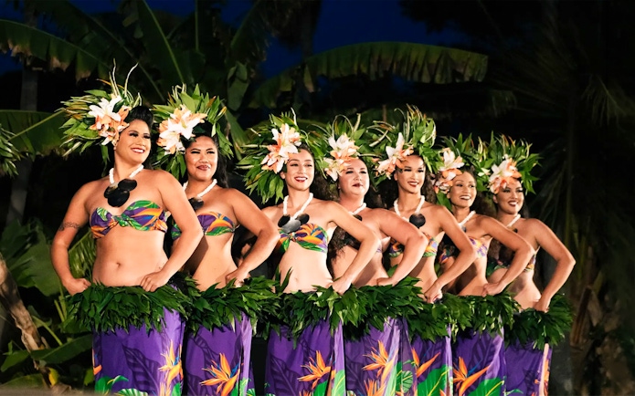 Hula dancers performing at Chief's Luau, Oahu, Hawaii.