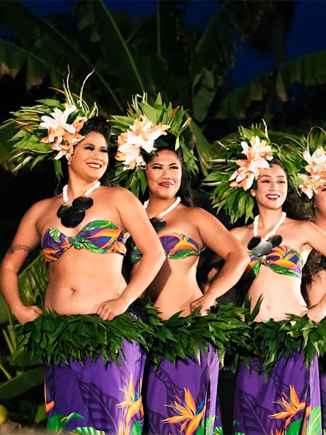 Hula dancers performing at Chief's Luau, Oahu, Hawaii.