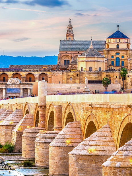 Roman Bridge and Mosque-Cathedral in Cordoba, Spain skyline.
