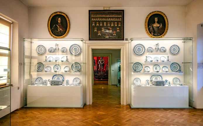 Porcelain display at Lobkowicz Palace Museum, Prague.