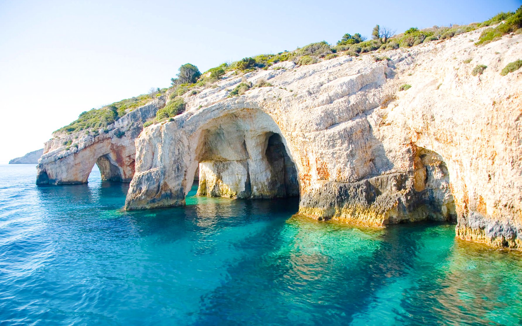 Blue Caves along the coast of Zakynthos, Greece, viewed from the sea during a Zante daily cruise.