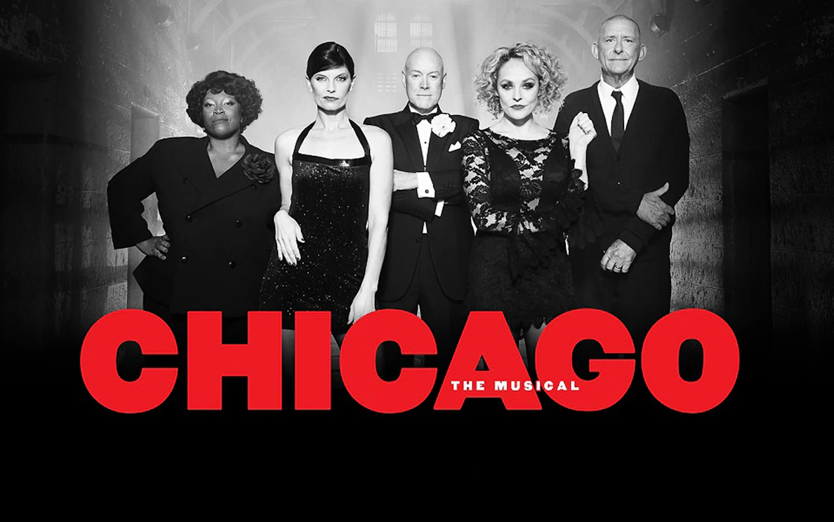 Cast of "Chicago: The Musical" in formal attire.