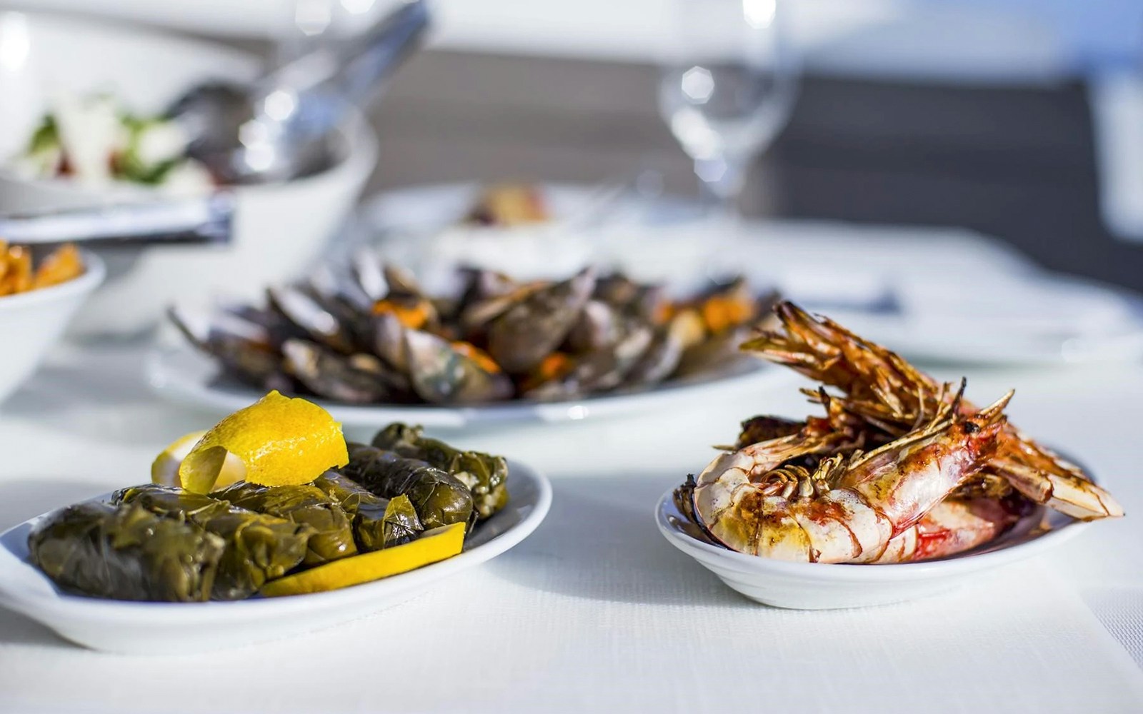 Appetizers served during Small-Group Santorini Caldera Catamaran Cruise