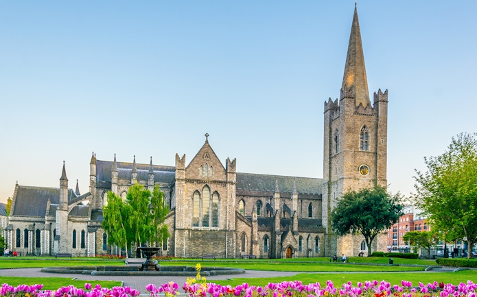 St. Patrick's Cathedral in Dublin, view from the garden, part of the Hop-On-Hop-Off Tour.