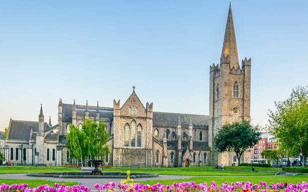 St. Patrick's Cathedral in Dublin, view from the garden, part of the Hop-On-Hop-Off Tour.