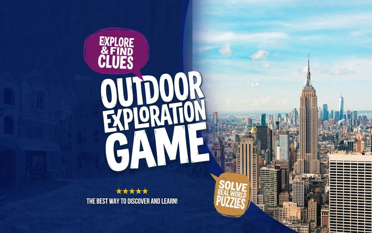 Outdoor exploration game with New York skyline featuring the Empire State Building.