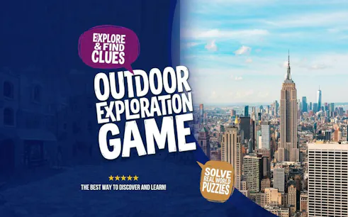 Outdoor exploration game with New York skyline featuring the Empire State Building.