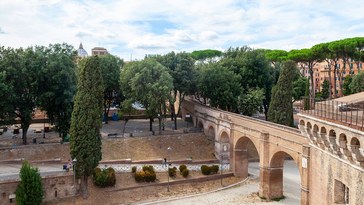 Castel Sant'Angelo with Passetto di Borgo walkway in Rome, Italy.