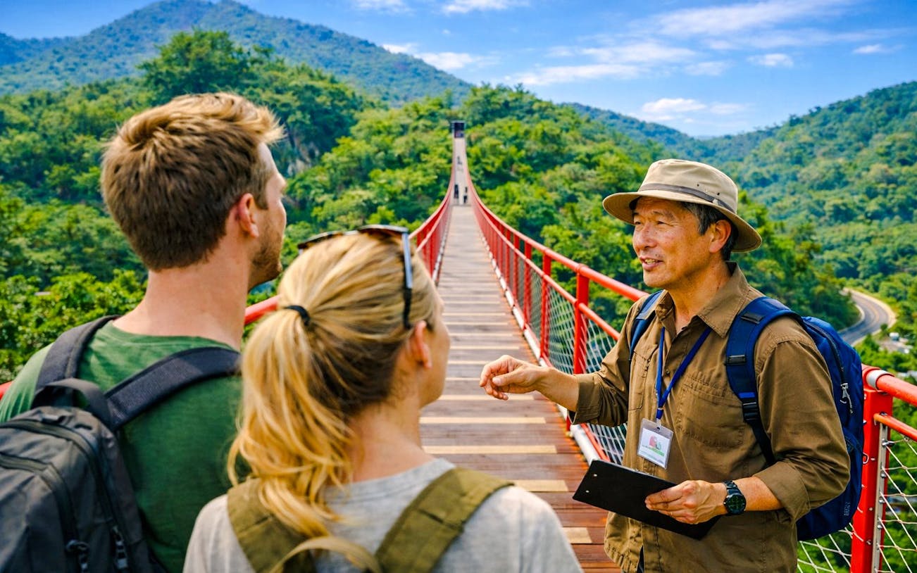 Guide explaining at a scenic bridge during Private DMZ Tour.