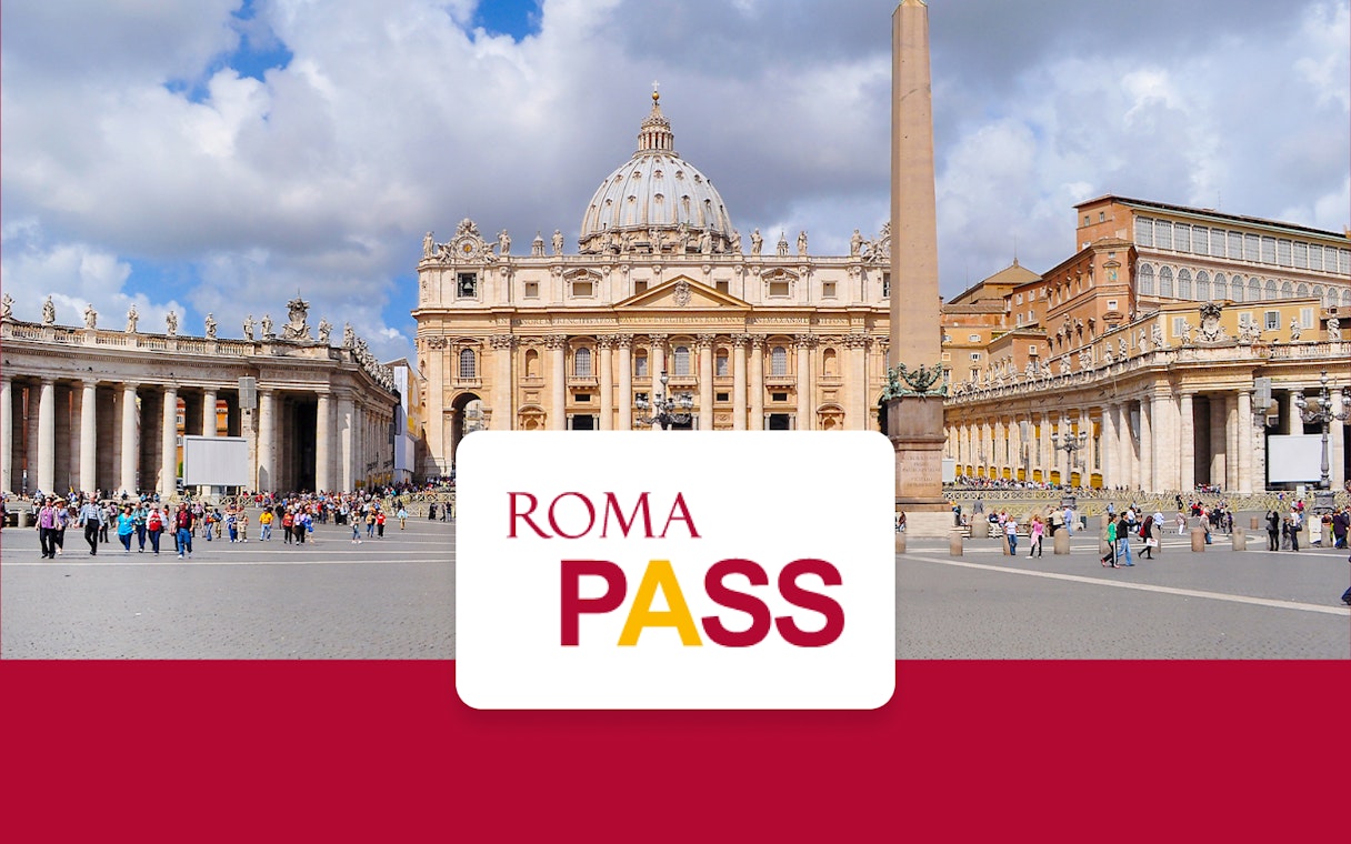 St. Peter's Square with Basilica and obelisk, Rome, Italy, featuring Roma Pass.