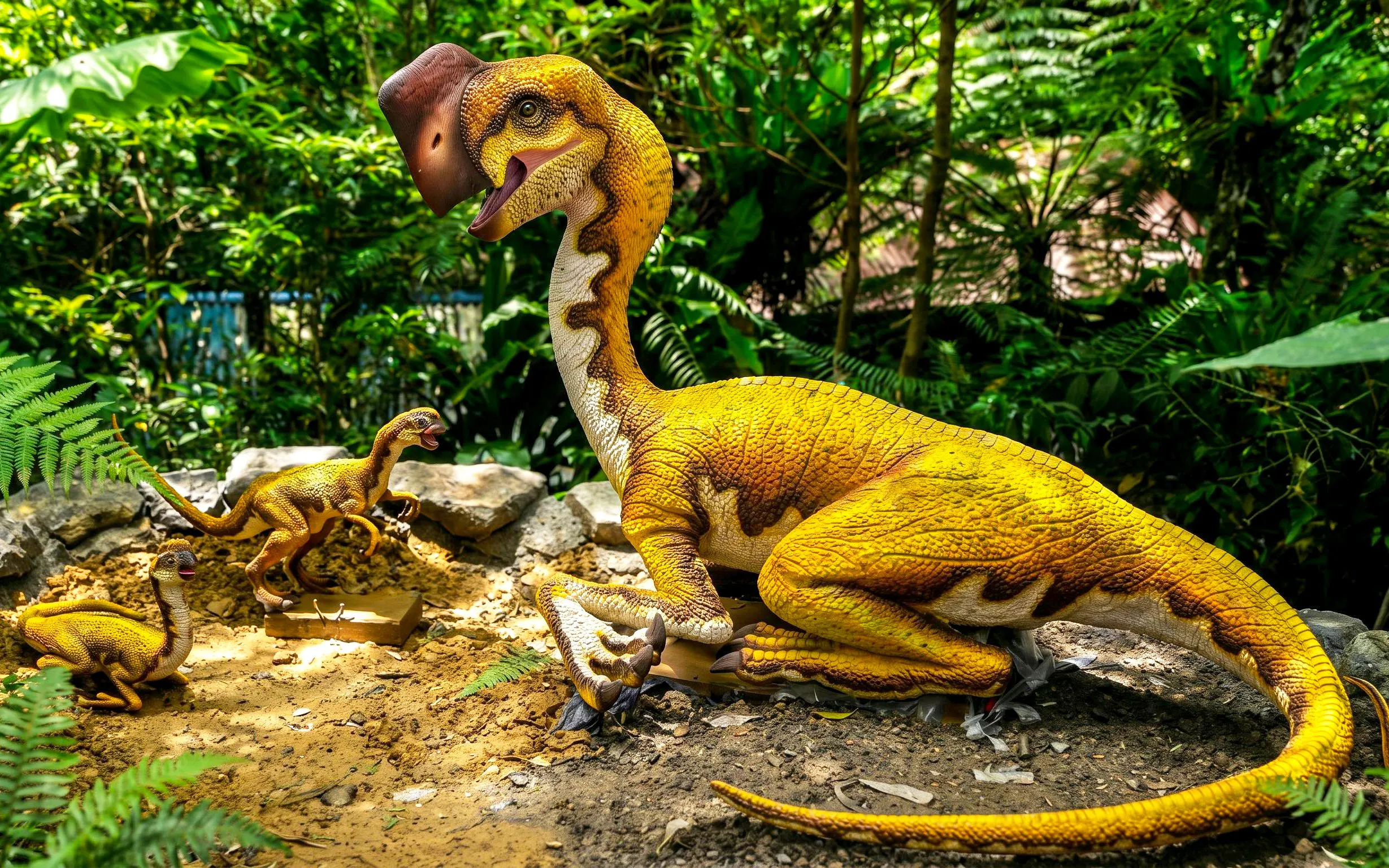 Dinosaurs in Okashigoten Nago Dino Park, Yanbaru Subtropical Forest, Okinawa.
