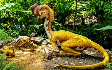 Dinosaurs in Okashigoten Nago Dino Park, Yanbaru Subtropical Forest, Okinawa.