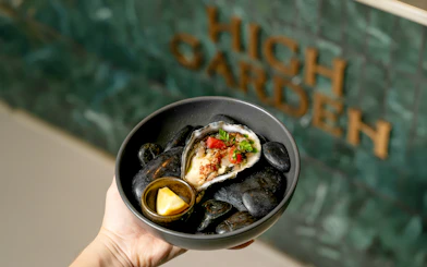 Oyster dish served at HighGarden Rooftop Lounge, Warsaw.