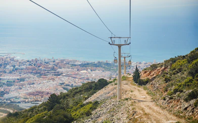 Benalmádena Cable Car ascending with city and sea view in the background.