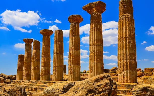Ancient Greek columns at the Valley of the Temples in Agrigento, Sicily.