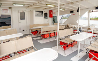 Ferry deck seating area on Singapore to Batam route.