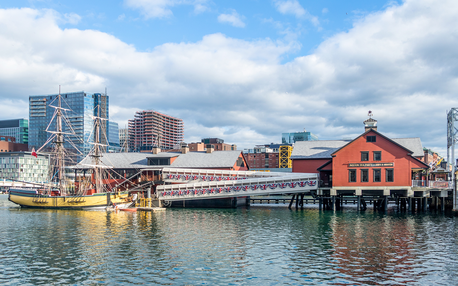 Boston Tea Party Ships & Museum with historic ship on the waterfront.