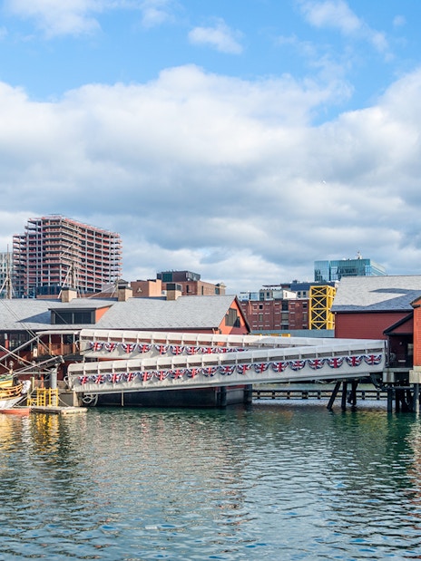 Boston Tea Party Ships & Museum with historic ship on the waterfront.