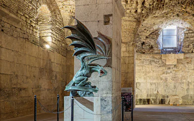Dragon statue in Diocletian’s Cellar, Split, Croatia, inspired by Game of Thrones.