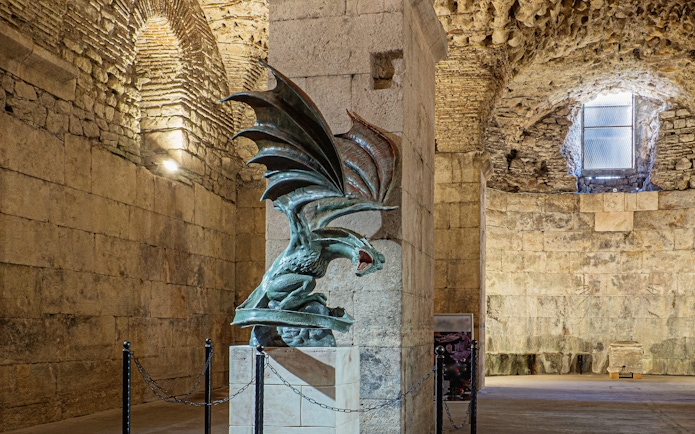 Dragon statue in Diocletian’s Cellar, Split, Croatia, inspired by Game of Thrones.