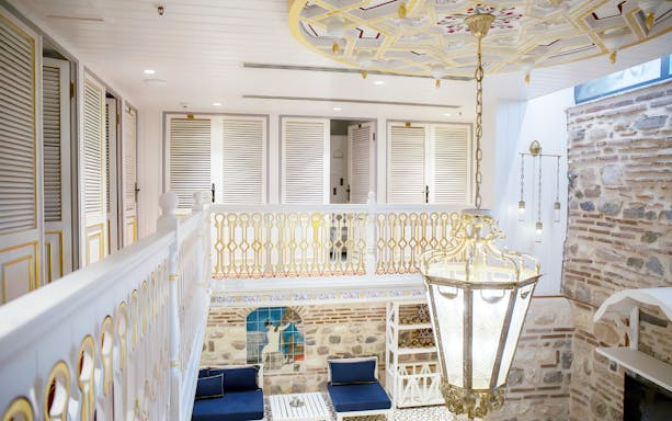 Catmamescit Hamam interior with ornate chandelier and traditional decor in Beyoglu.