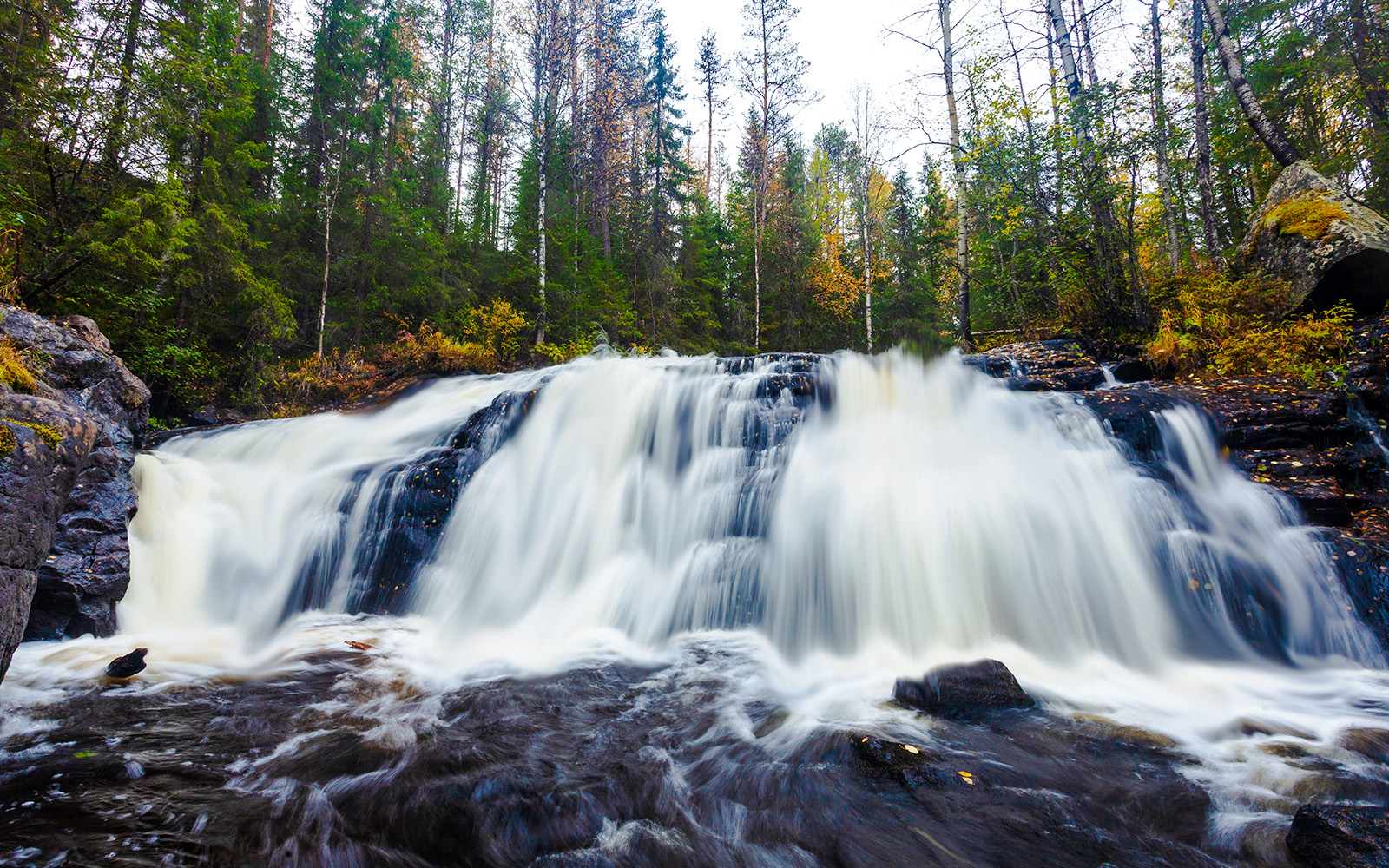 Beautiful Koivuköngäs waterfall during autumn time in Korouoma canyon near Posio, Northern Finland.