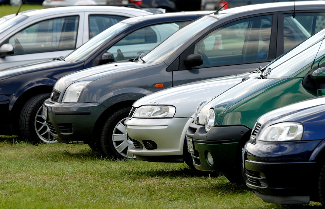 Cars parked on grass at Keukenhof parking area.