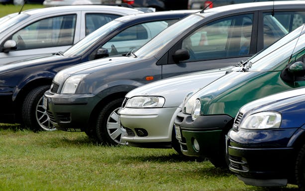 Cars parked on grass at Keukenhof parking area.