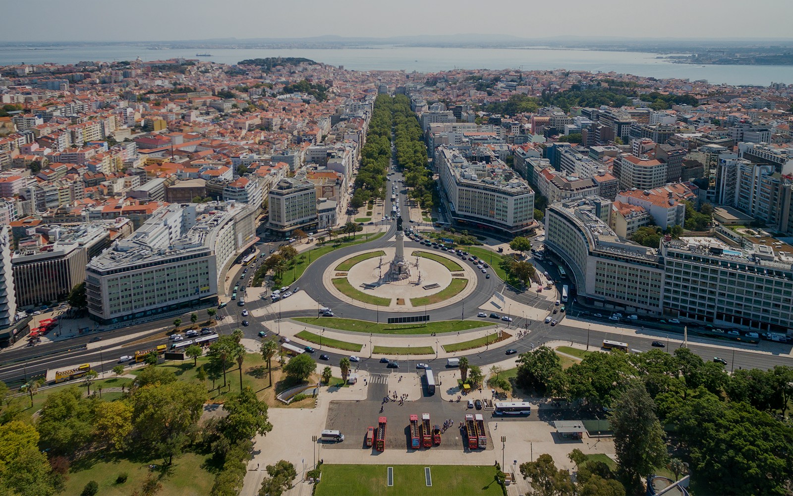 Aerial view of Lisbon's Marquês de Pombal Square with surrounding cityscape, part of Lisbon & Belém tour.