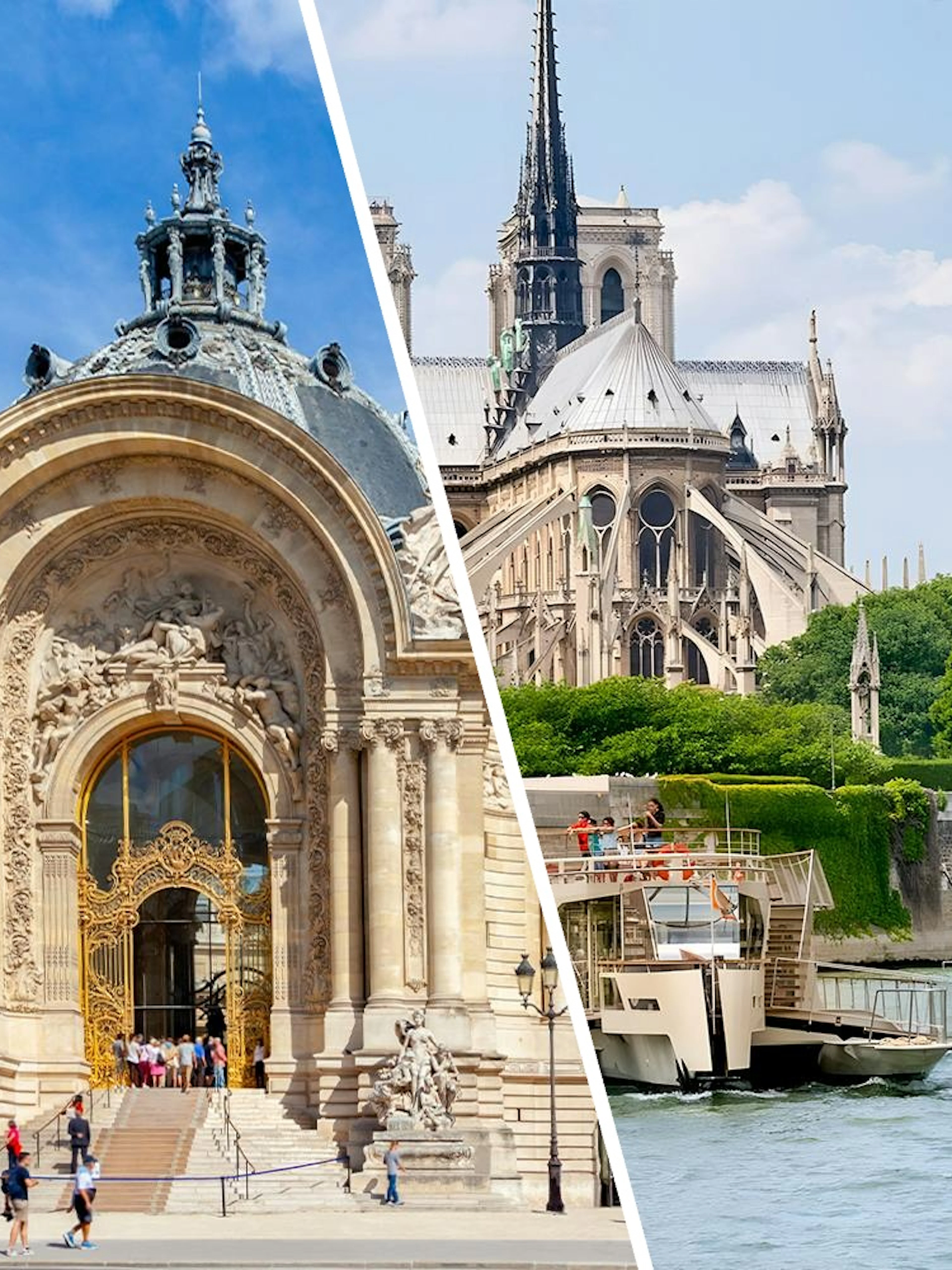 Petit Palace Paris with ornate facade and nearby river view.