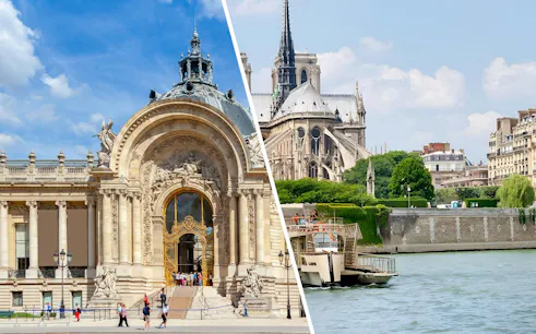 Petit Palace Paris with ornate facade and nearby river view.