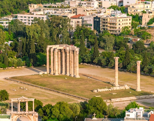 Aerial view of Temple of Olympian Zeus, Greece, Athens