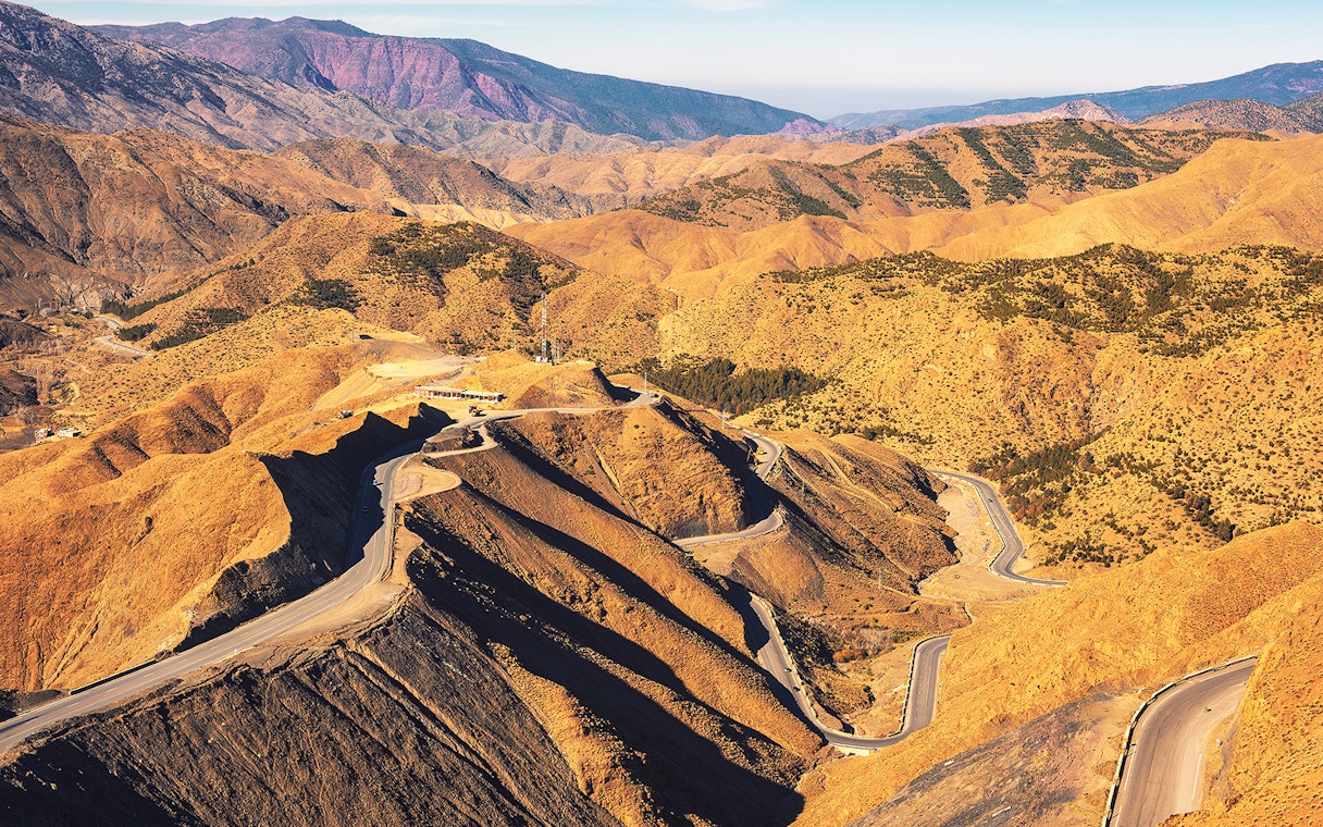 Winding road through the Atlas Mountains on the way to Ouarzazate from Marrakech.