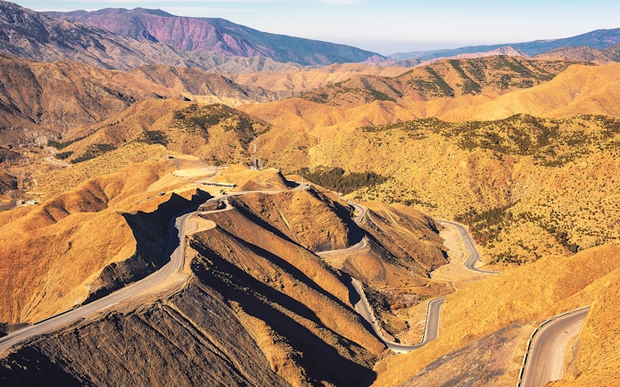 Winding road through the Atlas Mountains on the way to Ouarzazate from Marrakech.