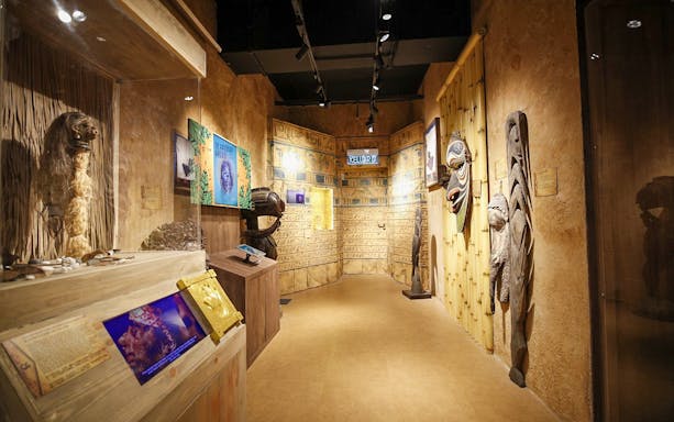 Ripley’s Adventure Pass exhibit featuring tribal masks and ancient artifacts.