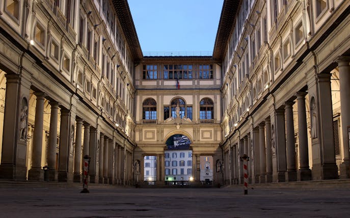 Uffizi Gallery courtyard in Florence, Italy, part of the Florence Wonders Tour.