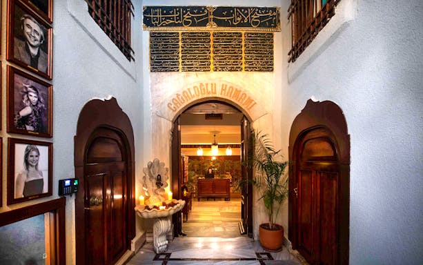Cagaloglu Hammam entrance with traditional decor in Istanbul.