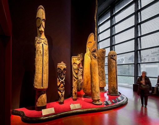 Quai Branly Museum interior with exhibits displayed