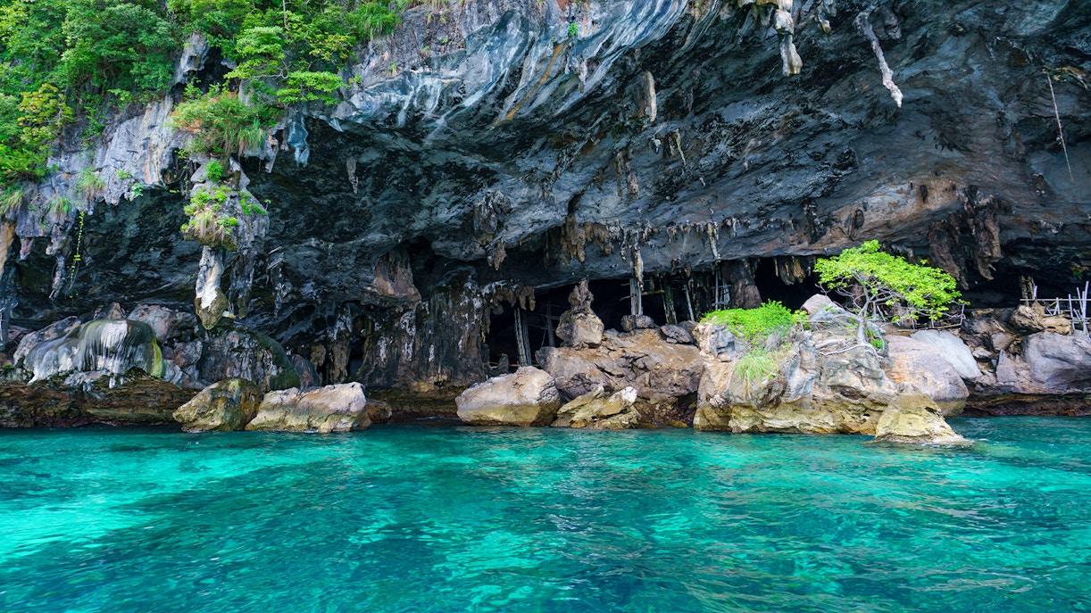 Viking cave on Maya bay island at Phi Phi Island Thailand