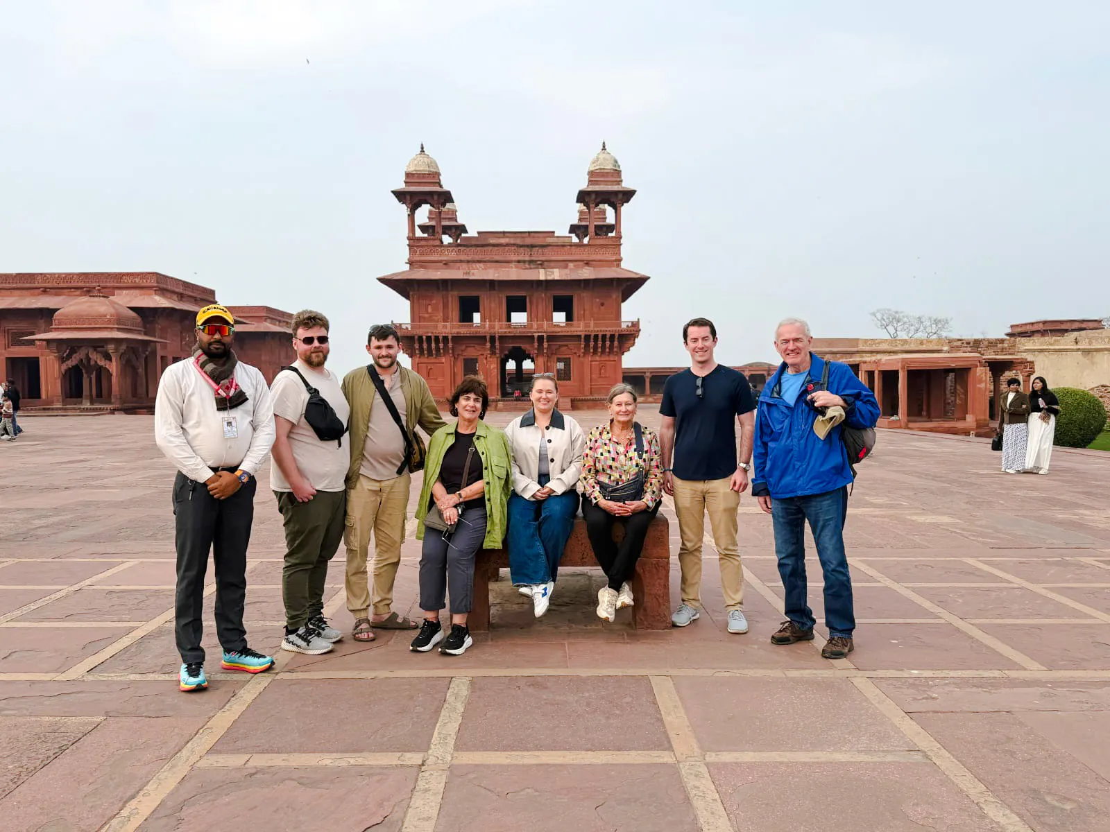 Group of tourists at Agra Fort during a 2-day private trip from Delhi.