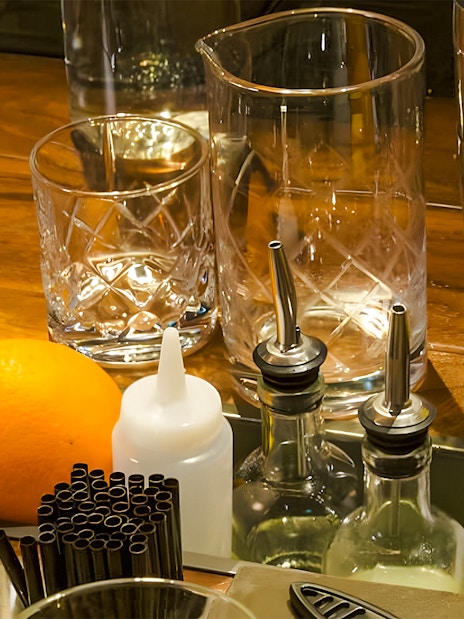 Bar tools and ingredients for cocktail making at Jameson Distillery.