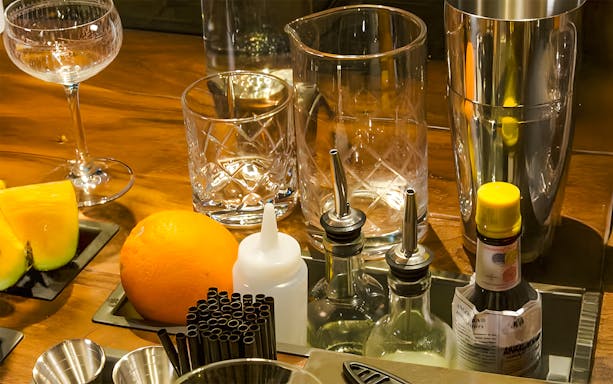 Bar tools and ingredients for cocktail making at Jameson Distillery.