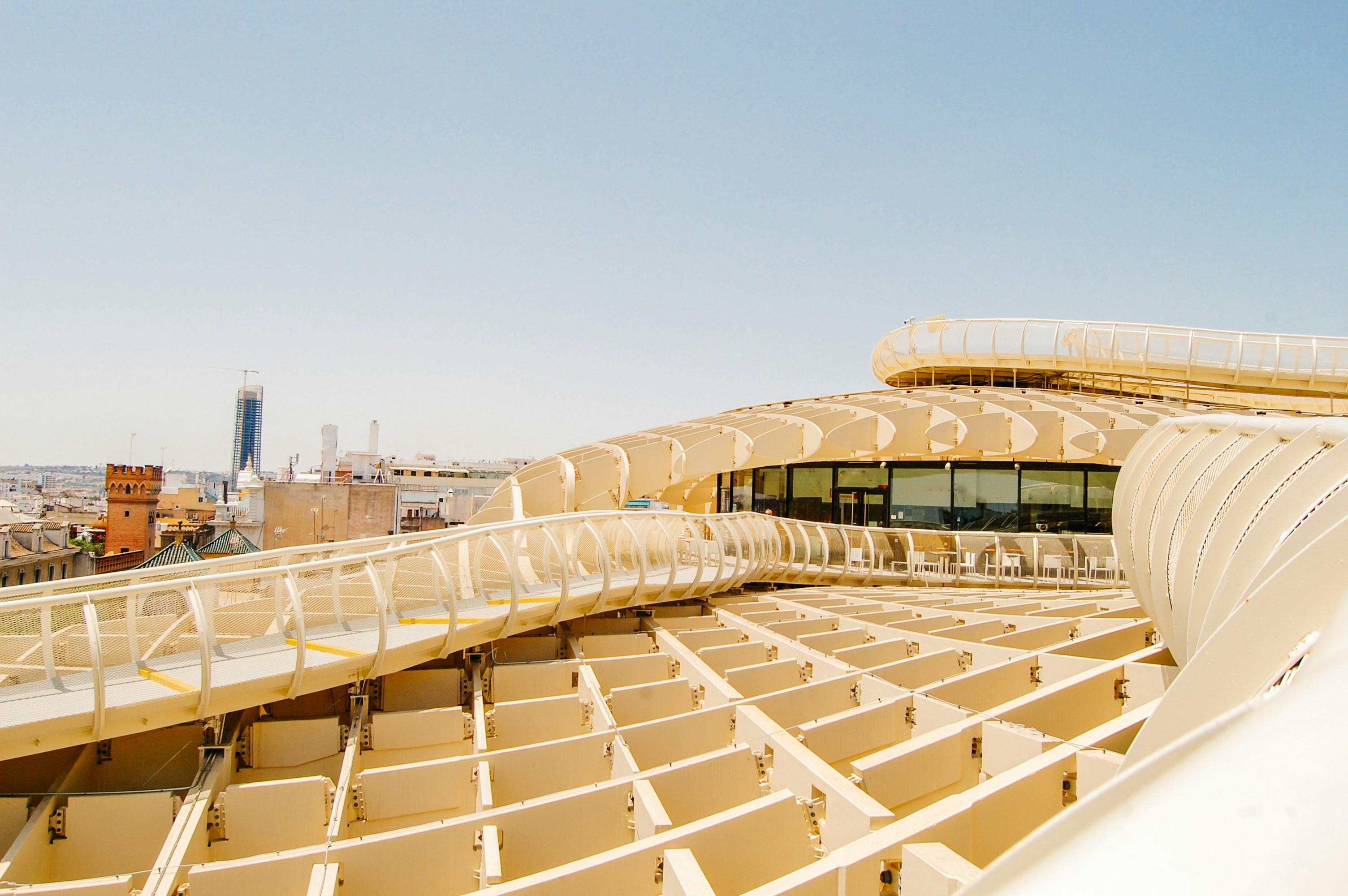 Setas de Sevilla viewing deck with cityscape in the background, Seville, Spain.