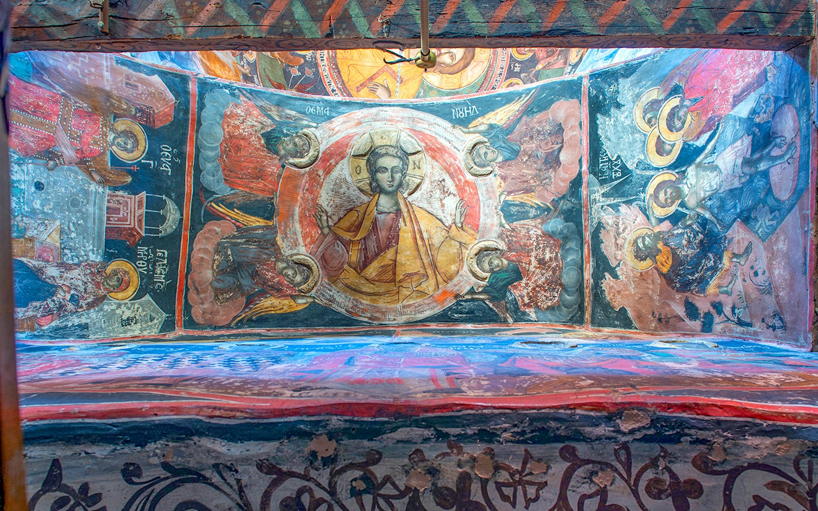 Frescos depicting religious scenes inside Monastery of the Holy Trinity, Meteora, Greece.