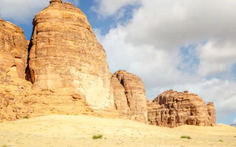 Rock formations in AlUla desert landscape, part of a private 2-day tour from Madinah.