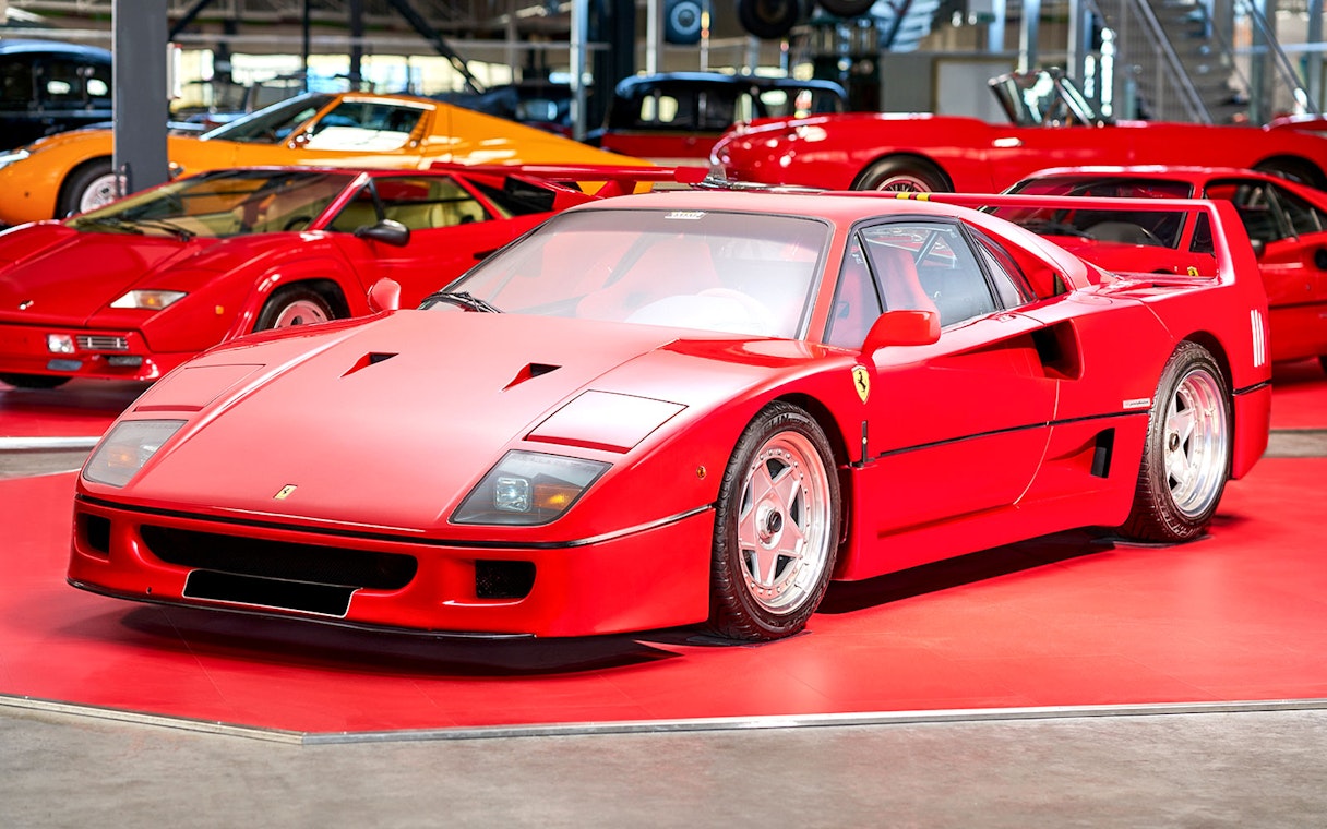 Red sports car exhibit at Technik Museum Sinsheim, Germany.