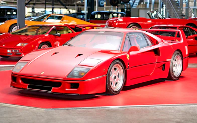 Red sports car exhibit at Technik Museum Sinsheim, Germany.